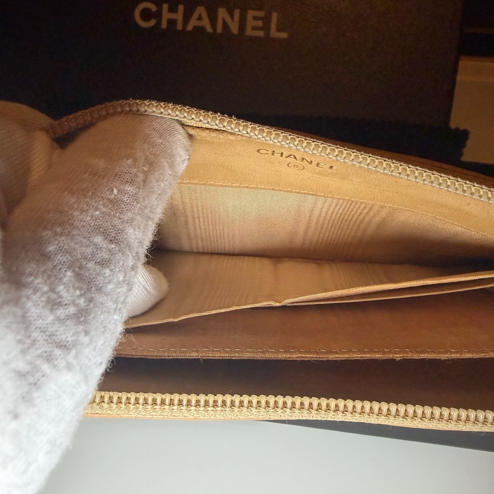 Authentic CHANEL Camel Leather Zip Wallet with box, COA - Picture 13 of 17